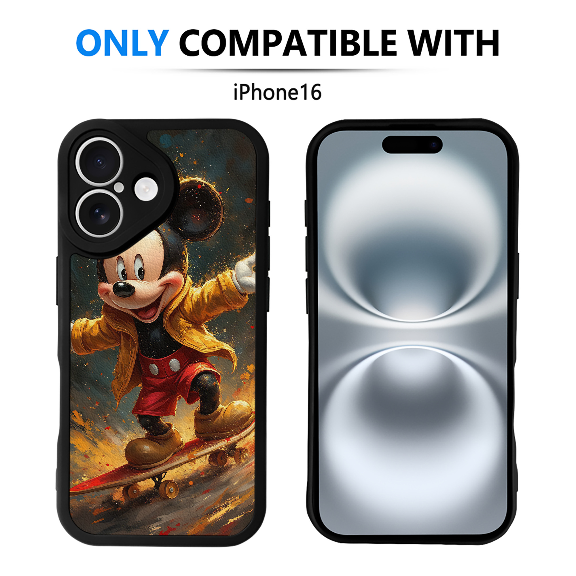 （画像用） ミッキーマウス Mickey Mouse 【iPhone 16シリーズ対応】シリコンスマホケース（レザー調） 材質：シリコン